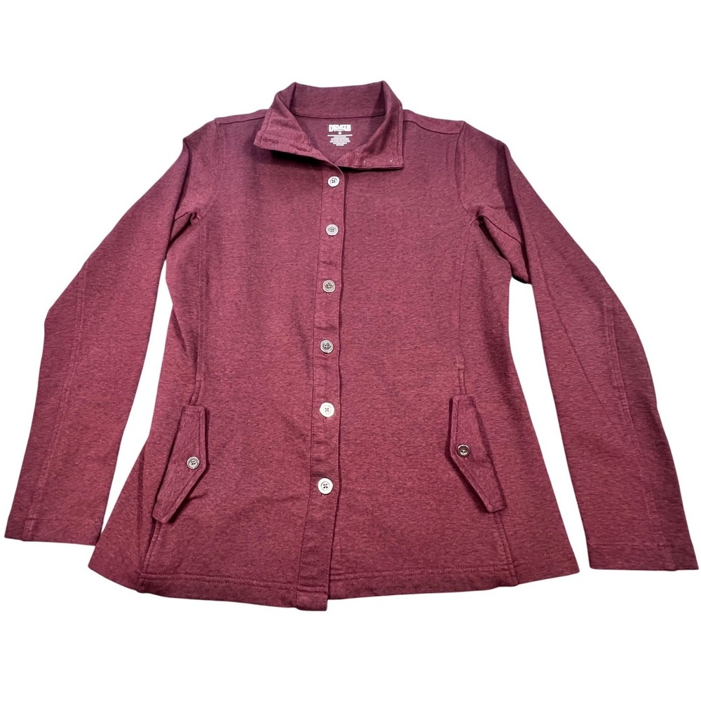 Duluth Trading Co Burgundy Heathered Button Front Mock Neck Jacket Womens Medium